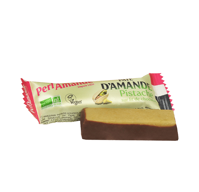 Pistachio On a Chocolate Base Marzipan Bar